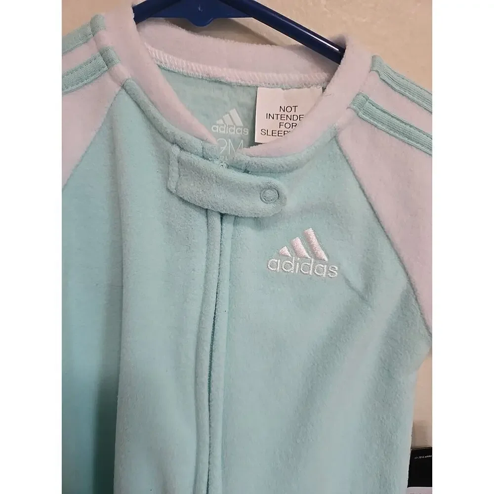 Adidas Micro Fleece Footie Lt Aqua. 9m. New